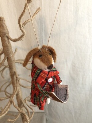 Felt Dog in Plaid Dress Ornament
