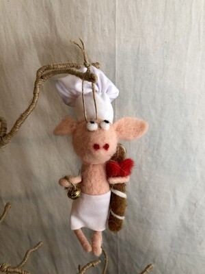 Felt Pig Cook Ornament