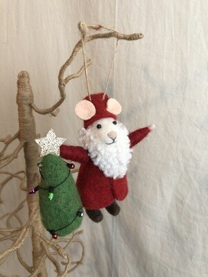 Felt Santa Mouse w/Tree Ornament