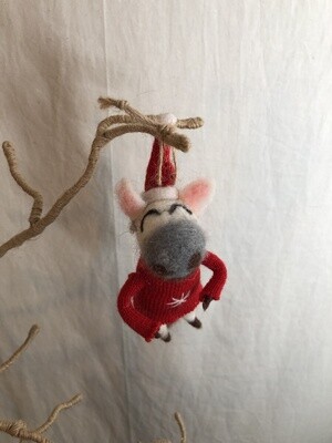 Felt Donkey w/Red Sweater Ornament