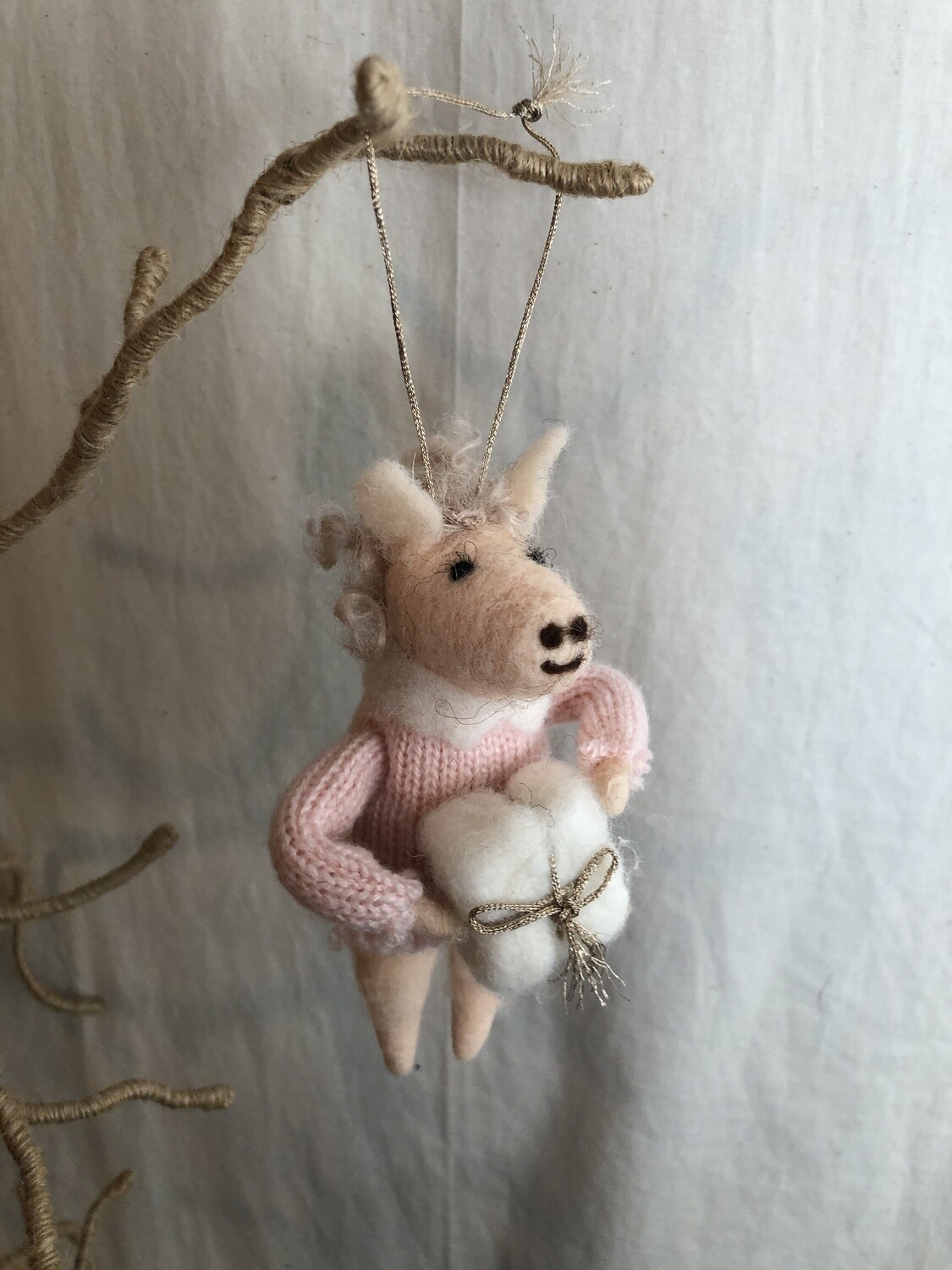 Felt Horse w/Pink Sweater &amp; Present Ornament