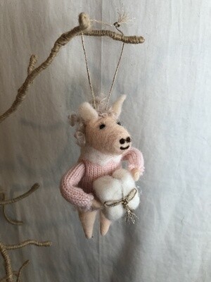 Felt Horse w/Pink Sweater &amp; Present Ornament