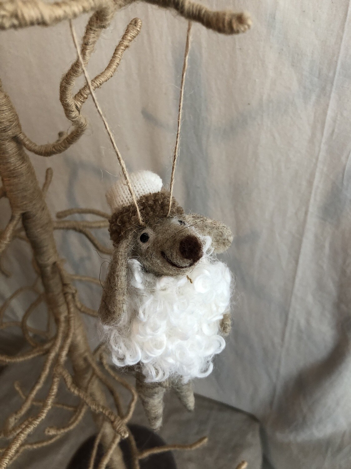 Felt Dog w/White Fuzzy Sweater Ornament