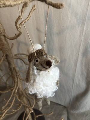 Felt Dog w/White Fuzzy Sweater Ornament
