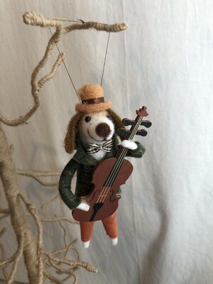 Felt Dog Musician Ornament - Cello