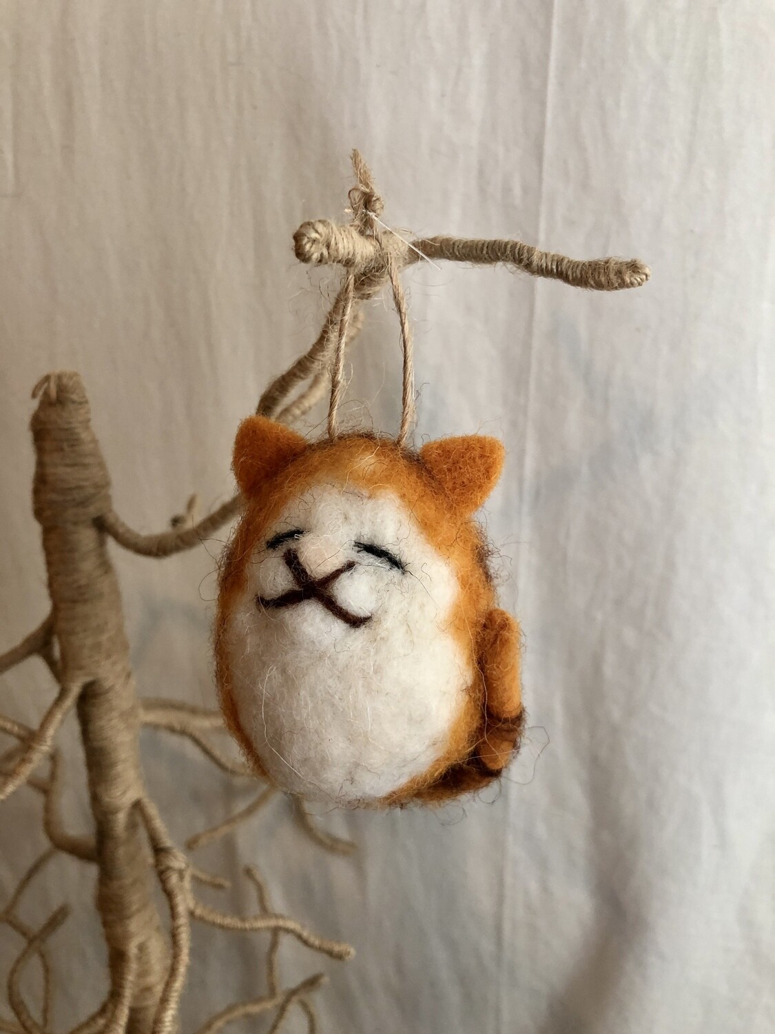 Felt Fat Cat Ornament - Orange