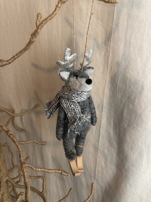 Felt Reindeer w/Silver Scarf Ornament