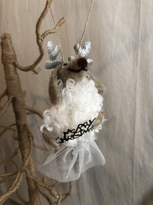 Felt Dog w/White Fuzzy Sweater &amp; Sign Ornament