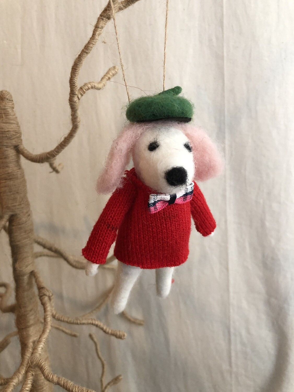 Felt Dog w/Black &amp; White Bowtie Ornament