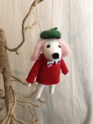 Felt Dog w/Black &amp; White Bowtie Ornament