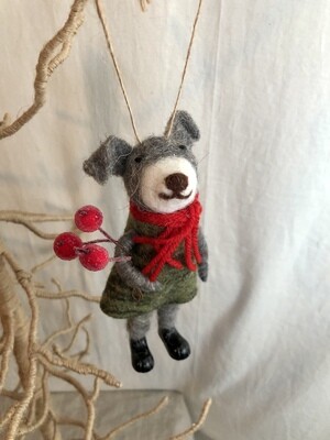Felt Camo Dog w/Berries Ornament