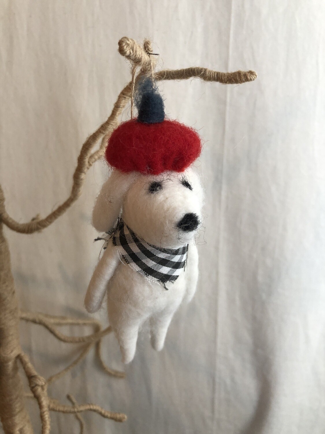 Felt Dog w/Black &amp; White Bandanna Ornament