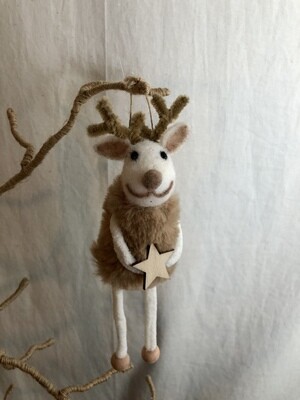 Felt Reindeer w/Tan Fuzzy Sweater Ornament