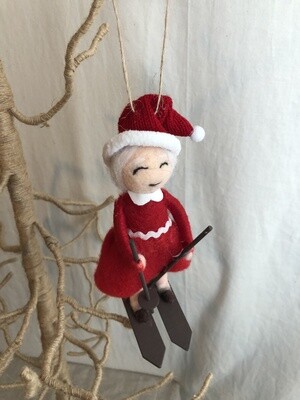 Felt Mrs. Clause on Skis Ornament