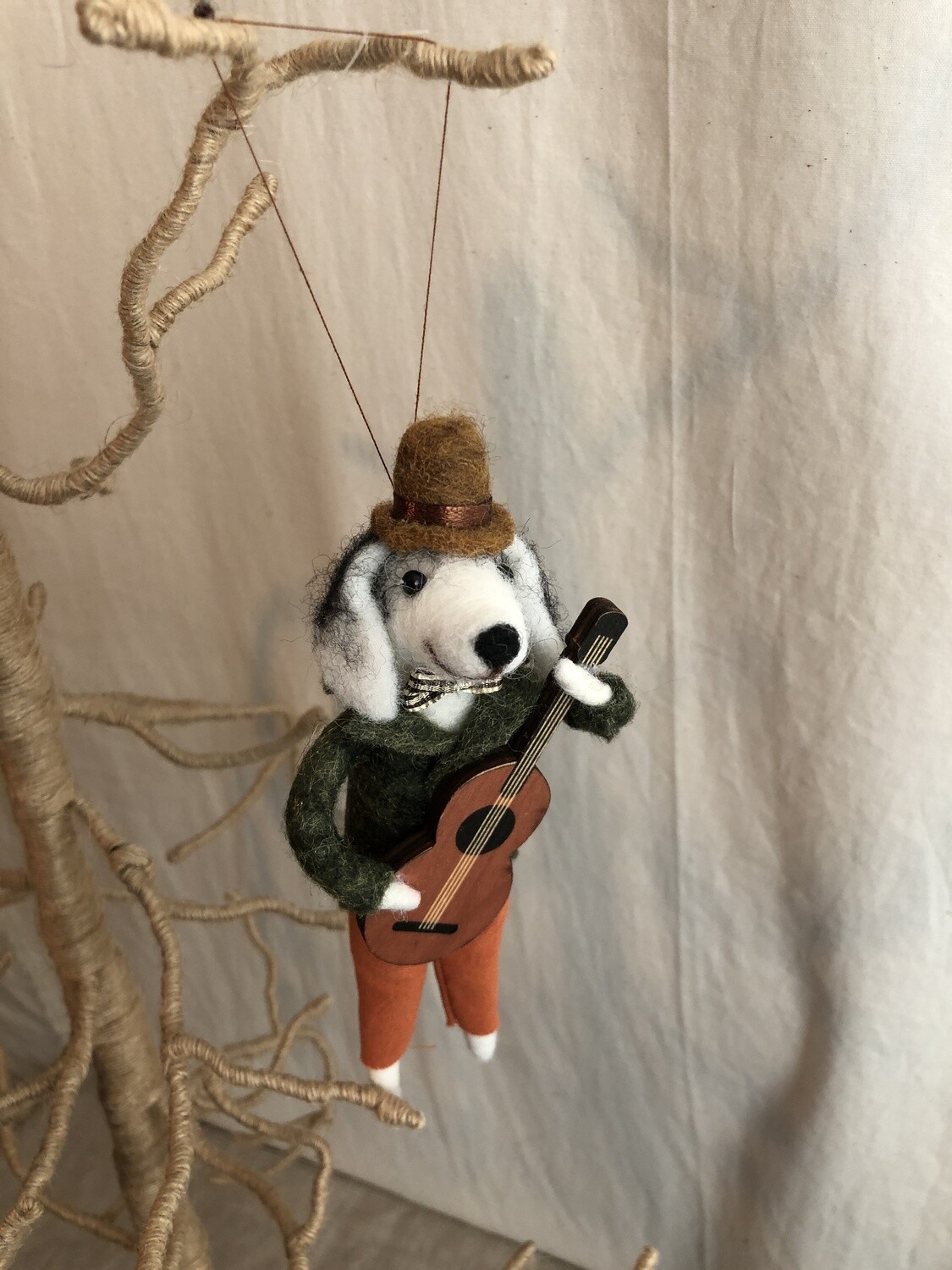 Felt Dog Musician Ornament - Guitar