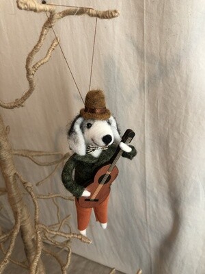 Felt Dog Musician Ornament - Guitar