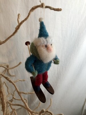 Felt Santa on Skis Ornament