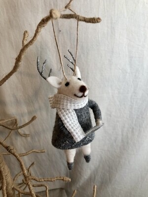 Reindeer w/Silver &amp; White Dress Ornament