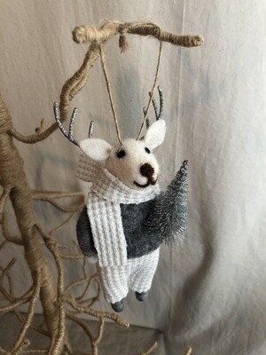 Reindeer w/Silver &amp; White Suit Ornament