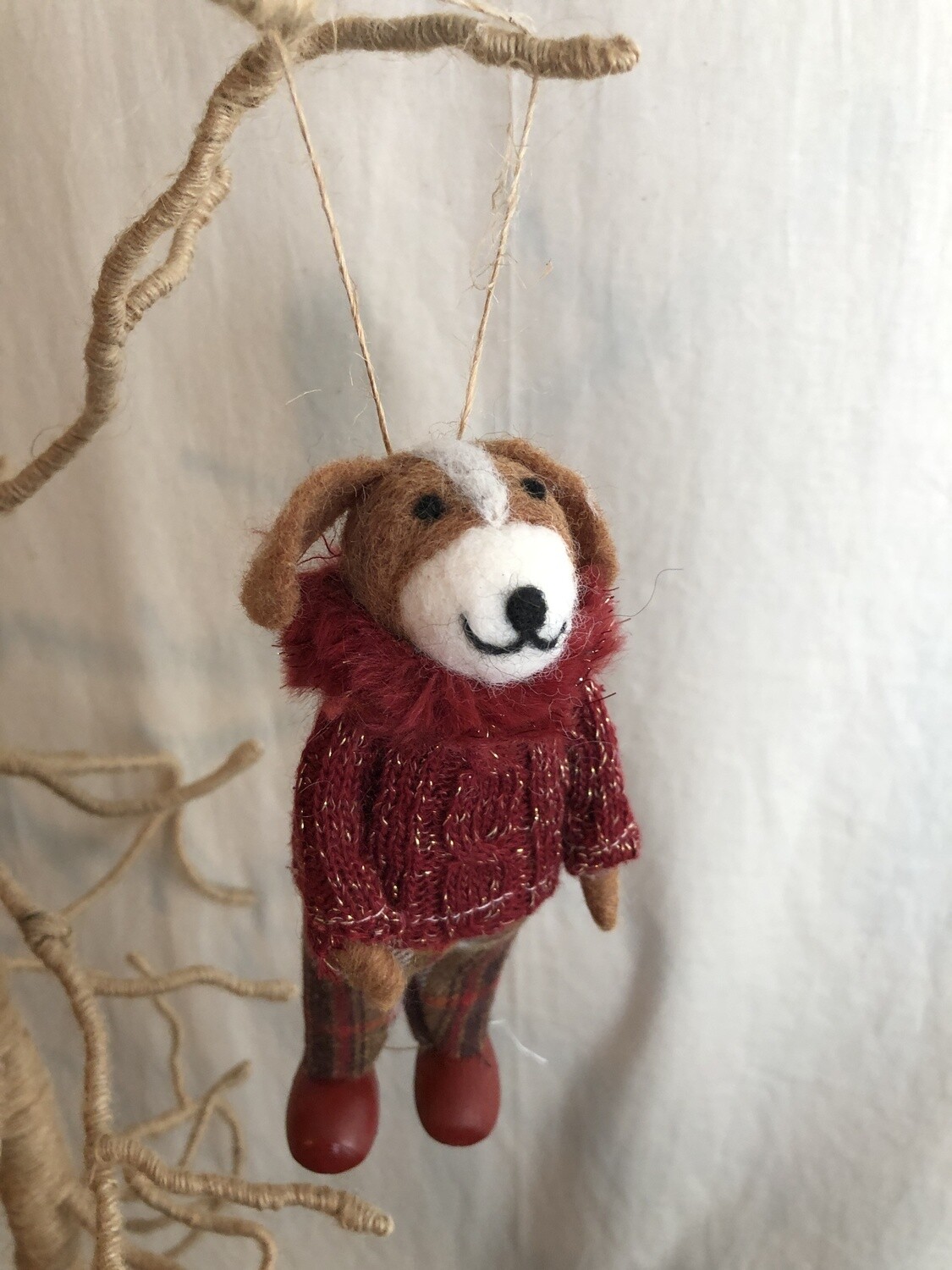 Felt Dog w/Burg Sweater Ornament