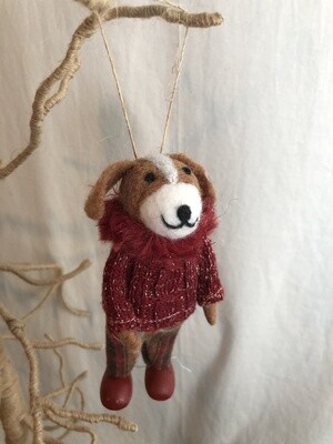 Felt Dog w/Burg Sweater Ornament