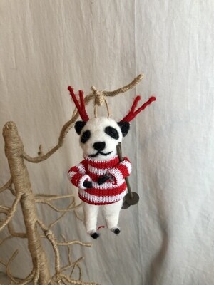 Felt Panda w/Striped Sweater Ornament