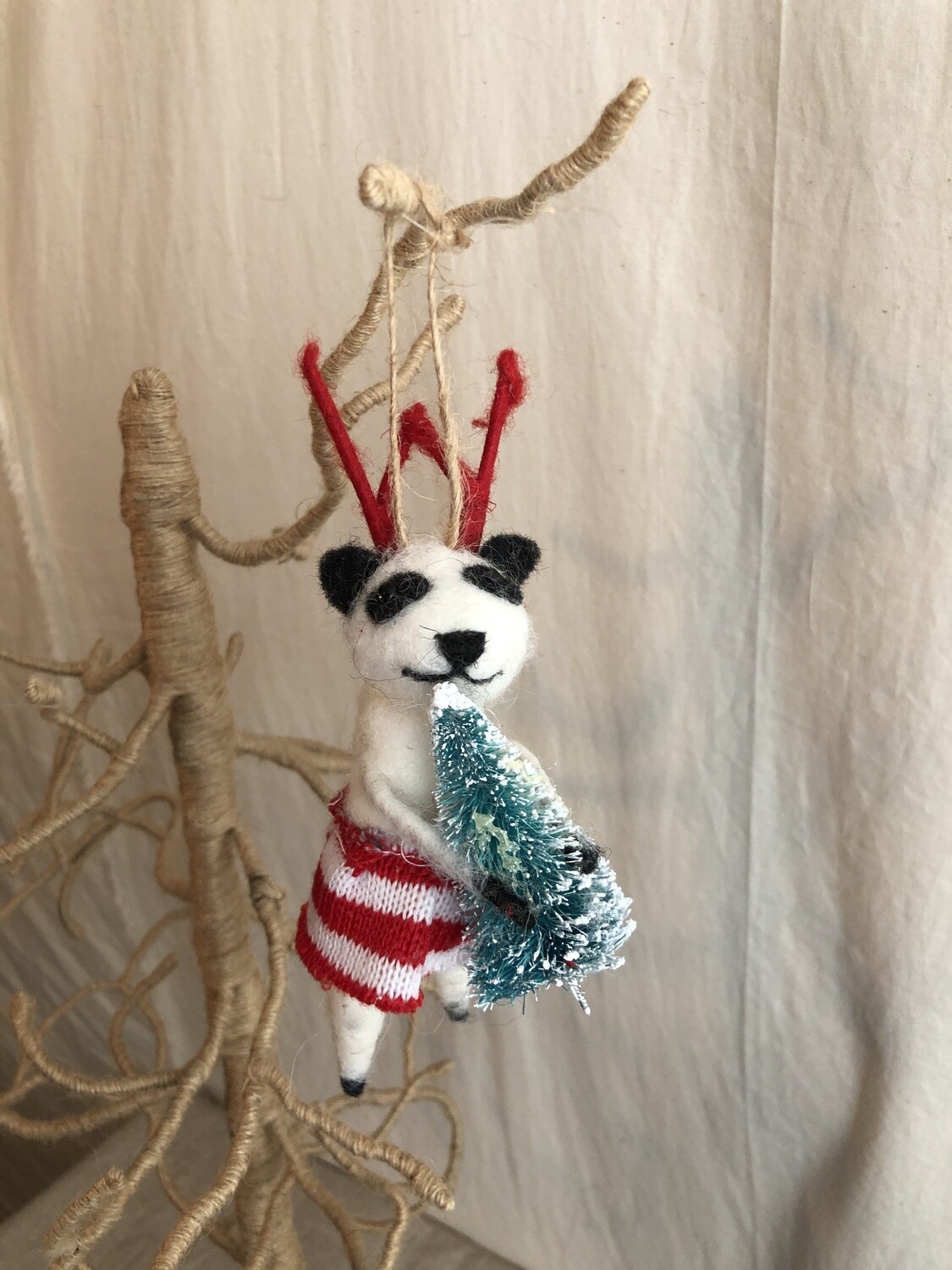 Felt Panda w/Striped Skirt Ornament