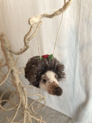 Felt Hedgehog with Holly Ornament
