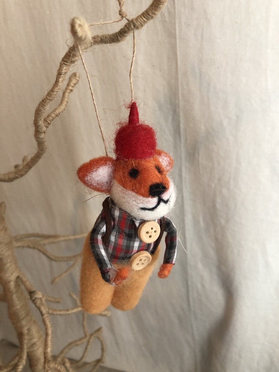 Felt Fox w/Plaid Shirt Ornament