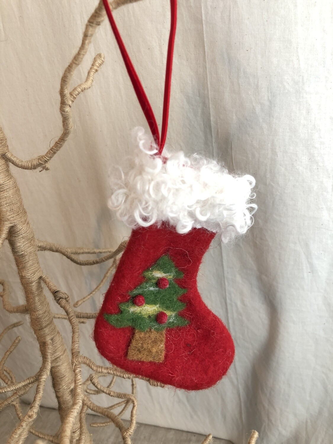 Felt Mini Stocking w/Christmas Tree