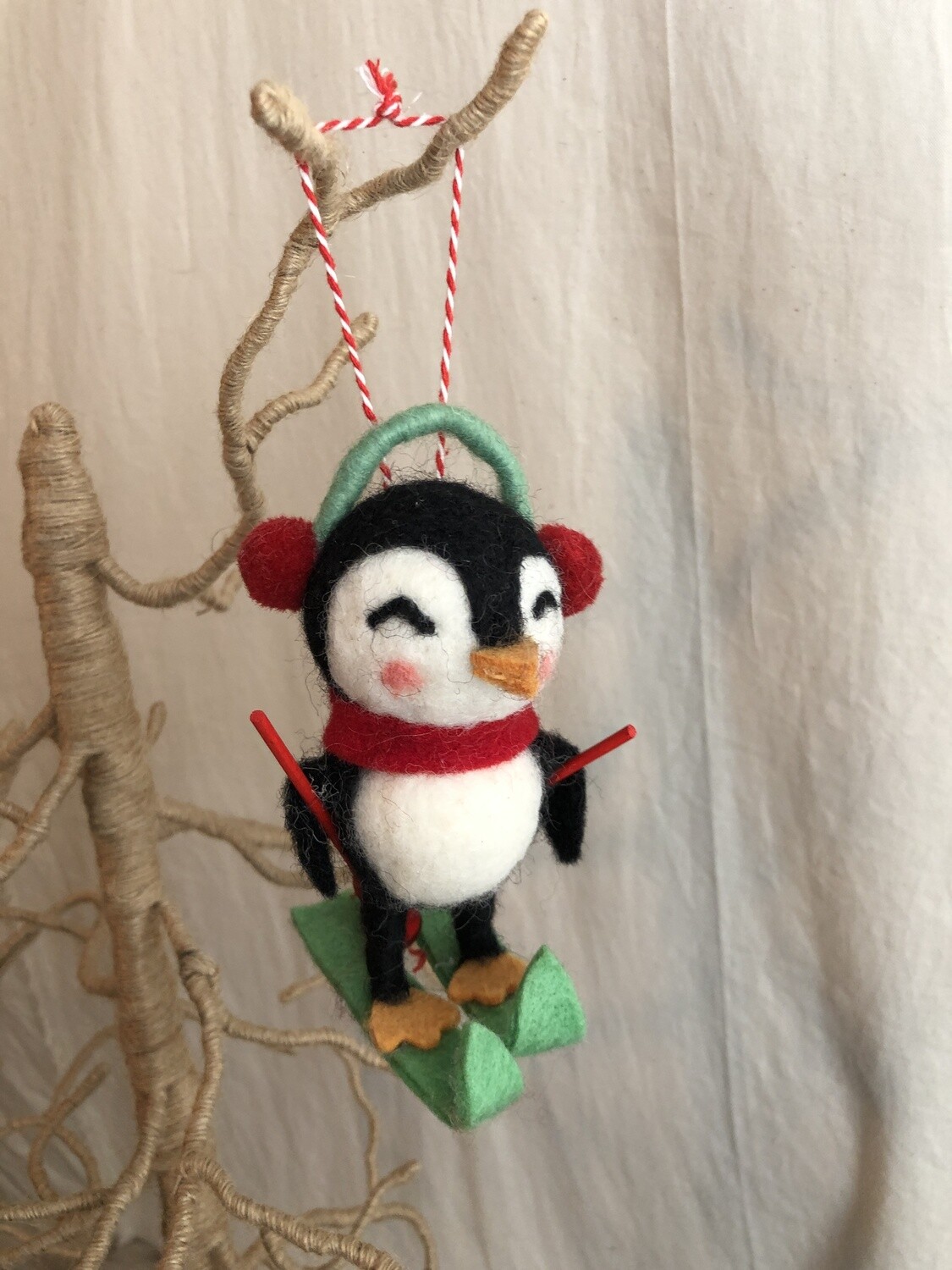 Felt Skiing Penguin w/Ear Muffs Ornament