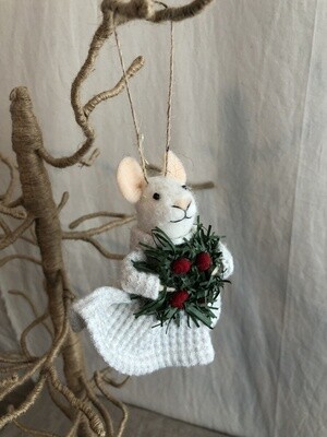 Felt Mouse w/White Dress Ornament