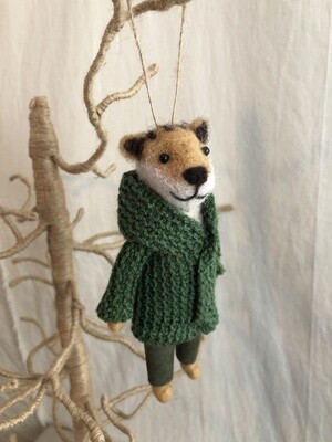 Felt Tiger w/Green Sweater Ornament