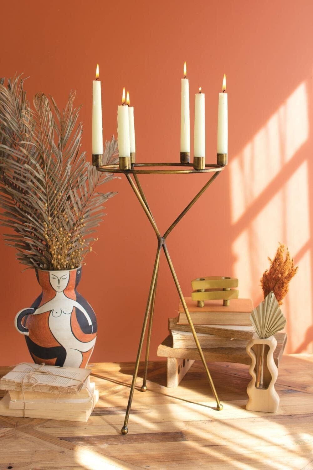 Antique Brass Tabletop Candelabra w/6 Taper Candle Holders Antique Brass Tabletop Candelabra w/6 Taper Candle Holders
