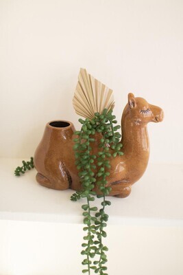Brown Ceramic Camel Planter Brown Ceramic Camel Planter