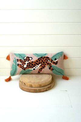 Cheetah w/Tassels Hand Hooked Pillow