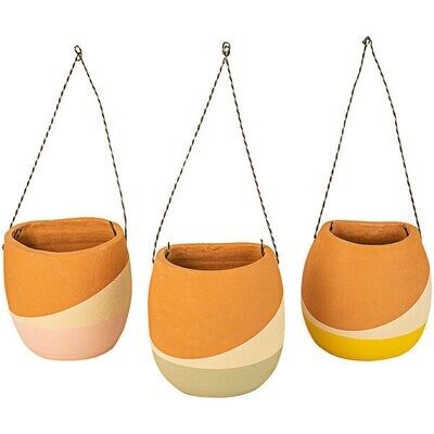 Clay Wall Pocket Planter w/Wire Hanger - Pink