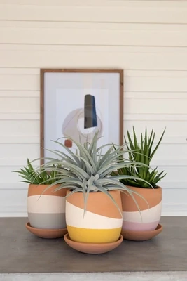 Color Dipped Clay Pot w/Clay Saucer - Pink