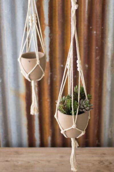 Cotton Macrame Hanger w/Clay Pot