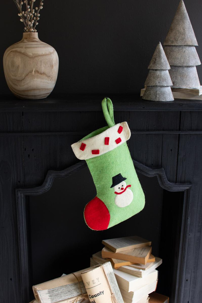 Felt Christmas Stocking - Red &amp; Green w/Snowman