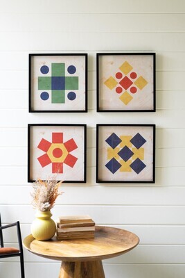 Framed Geometric Print Under Glass - Blue &amp; Yellow