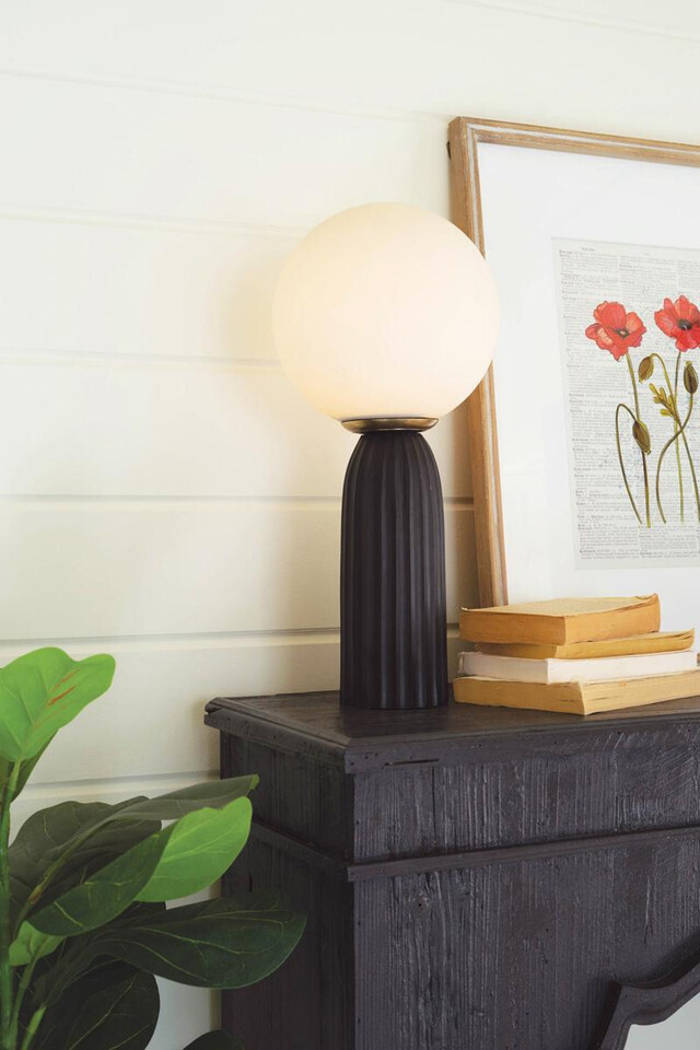 Frosted Globe Table Lamp w/Black Base