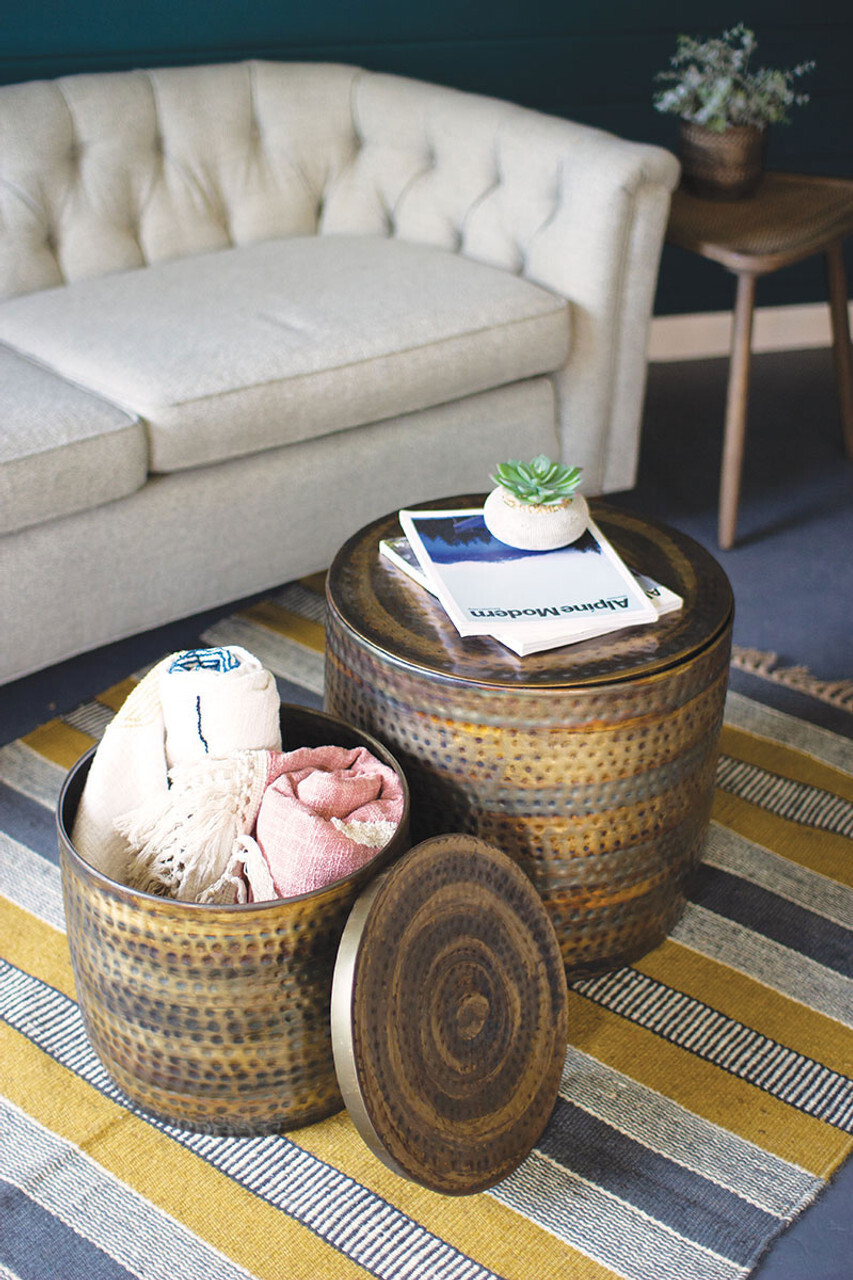 Hammered Rustic Copper &amp; Brass Finish Storage Table Sm