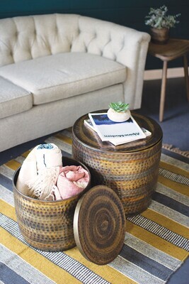 Hammered Rustic Copper &amp; Brass Finish Storage Table Sm