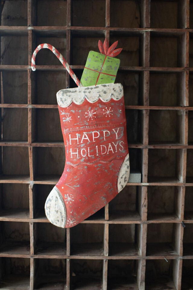 Hand Hammered Painted Holiday Stocking