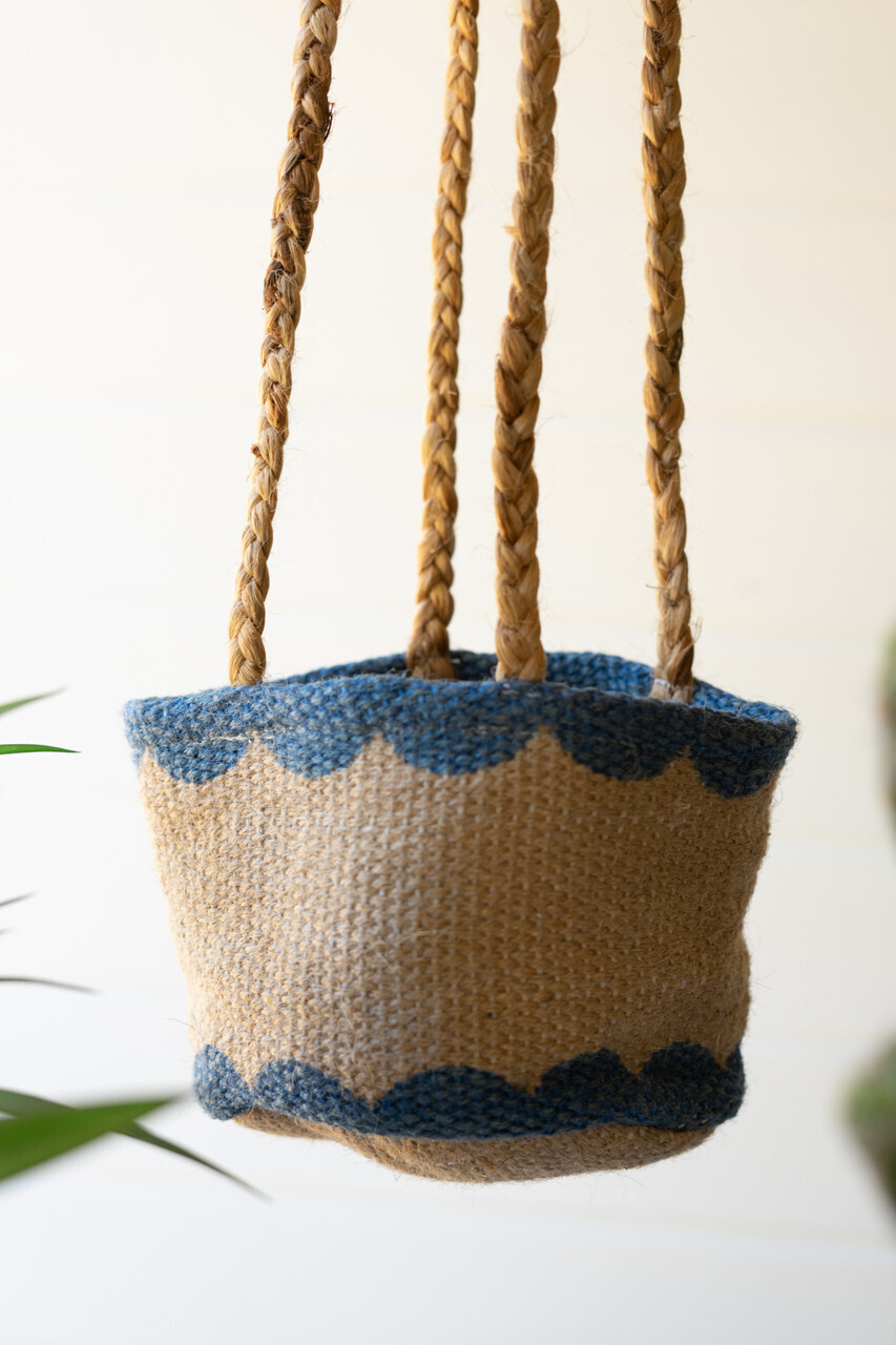 Hanging Printed Jute Planter - Blue