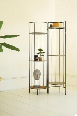 Hinged Tall Round Metal &amp; Wood Display Shelving Unit
