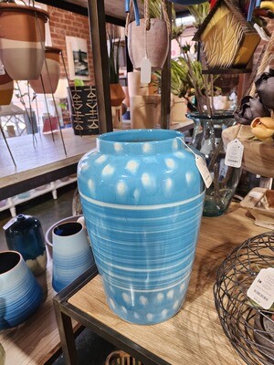 Light Blue/White Ceramic Jar 17.5&quot;