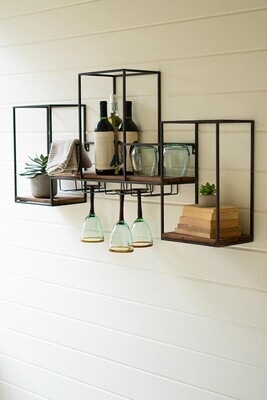 Metal &amp; Wood Cubed Wall Wine Bar