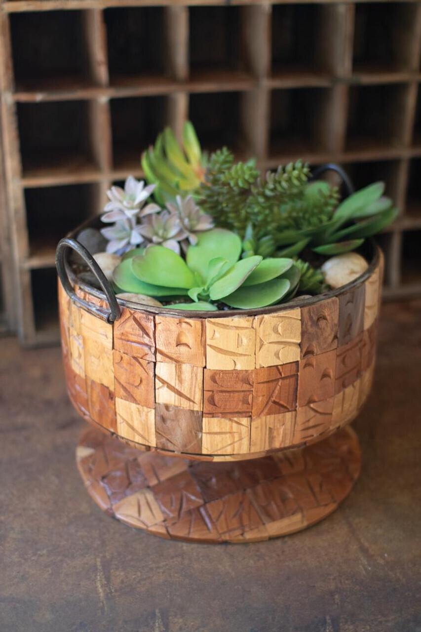 Metal Compote w/Repurposed Print Block Overlay